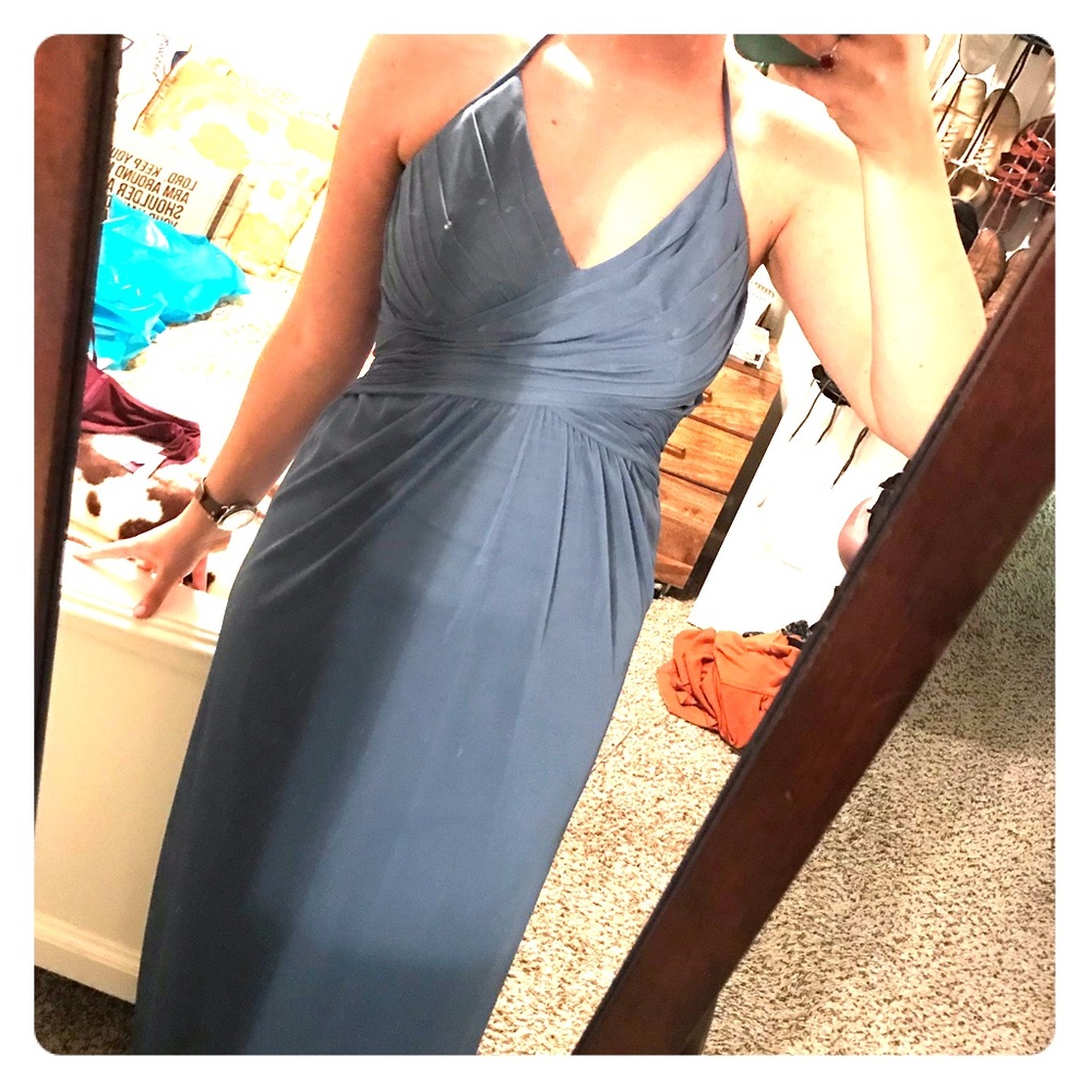 David’s Bridal Steel Blue Bridesmaid Dress